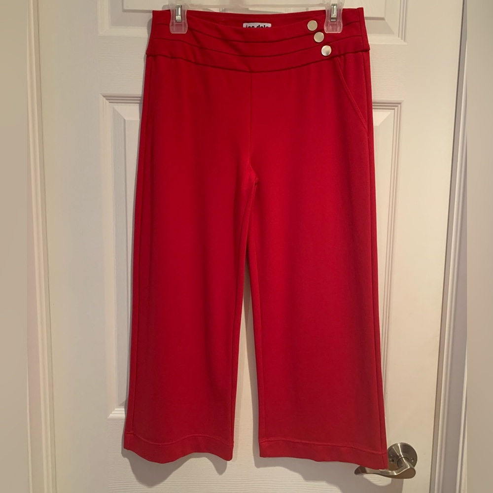 Red Wide-Leg Capris with Button Detail